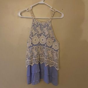 White lace & blue tank top